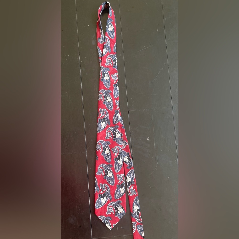 Disney Mickey Mouse Neck Tie Red With Paisley Print  & Mickey Faces